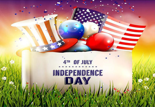 American Flag with Green Grass Backdrop Happy Independence Day Background