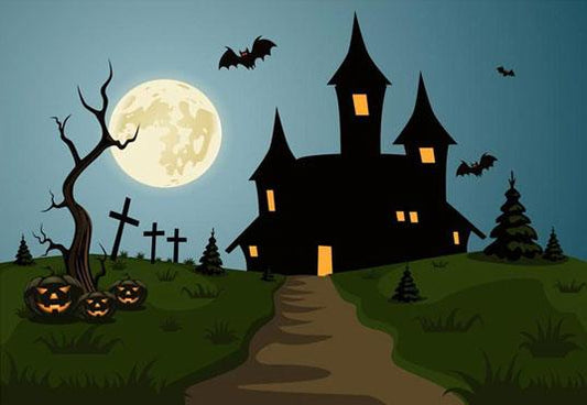 Black Castle Cartoon Halloween Backdrop