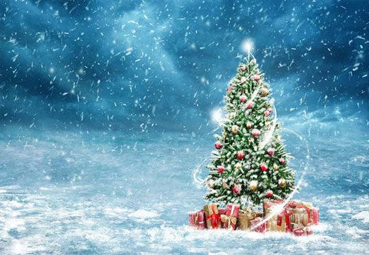 Snowing Christmas Tree Winter Photography Backdrop