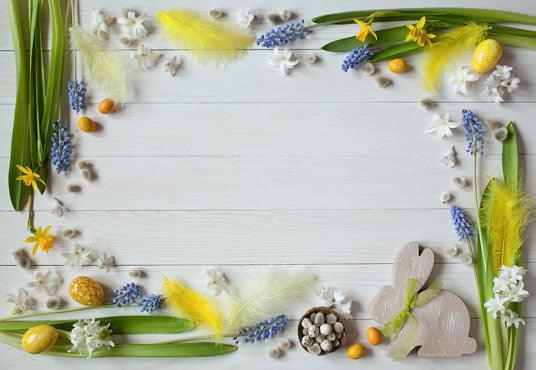 White Wood Wall Happy Easter Colorful Eggs Backdrop for Photography