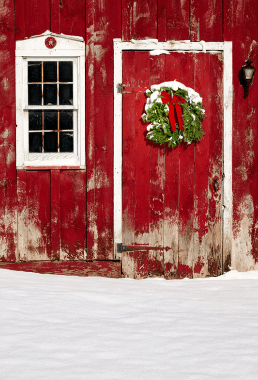 New Arrival-Green Christmas Wreath on Barn Door With Fresh Snow SBH0208