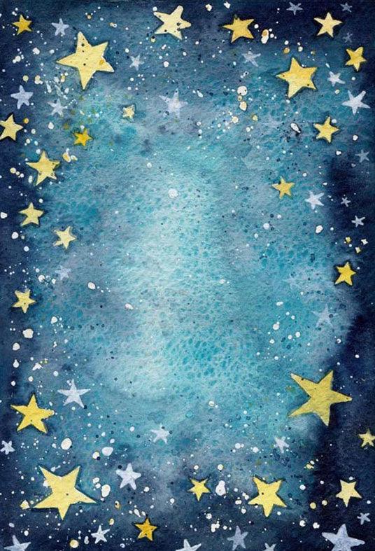 Dark Blue Sky With Golden Stars Backdrop for Baby Show Photography