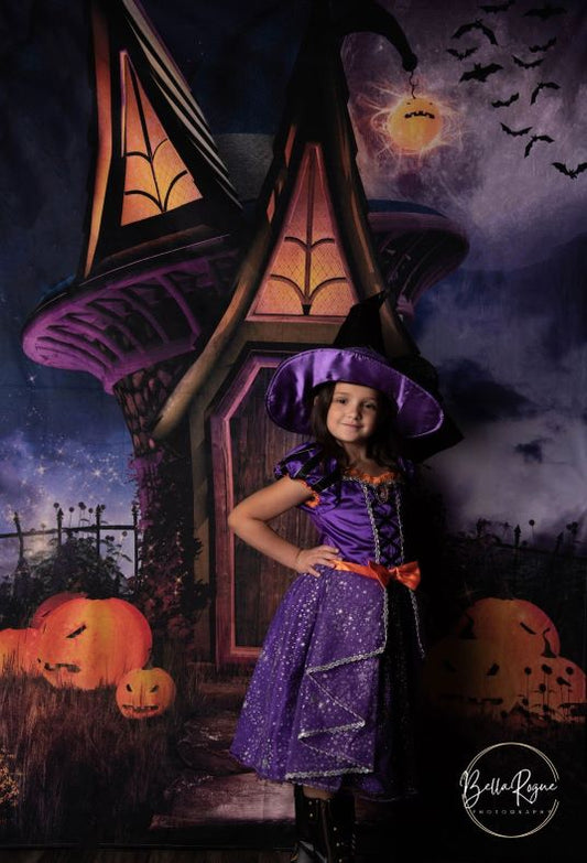Magic House Purple Pumpkin Halloween Photography Backdrop for Party