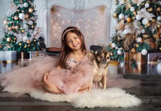 White Fireplace Christmas Tree Wood Floor Photo Backdrops