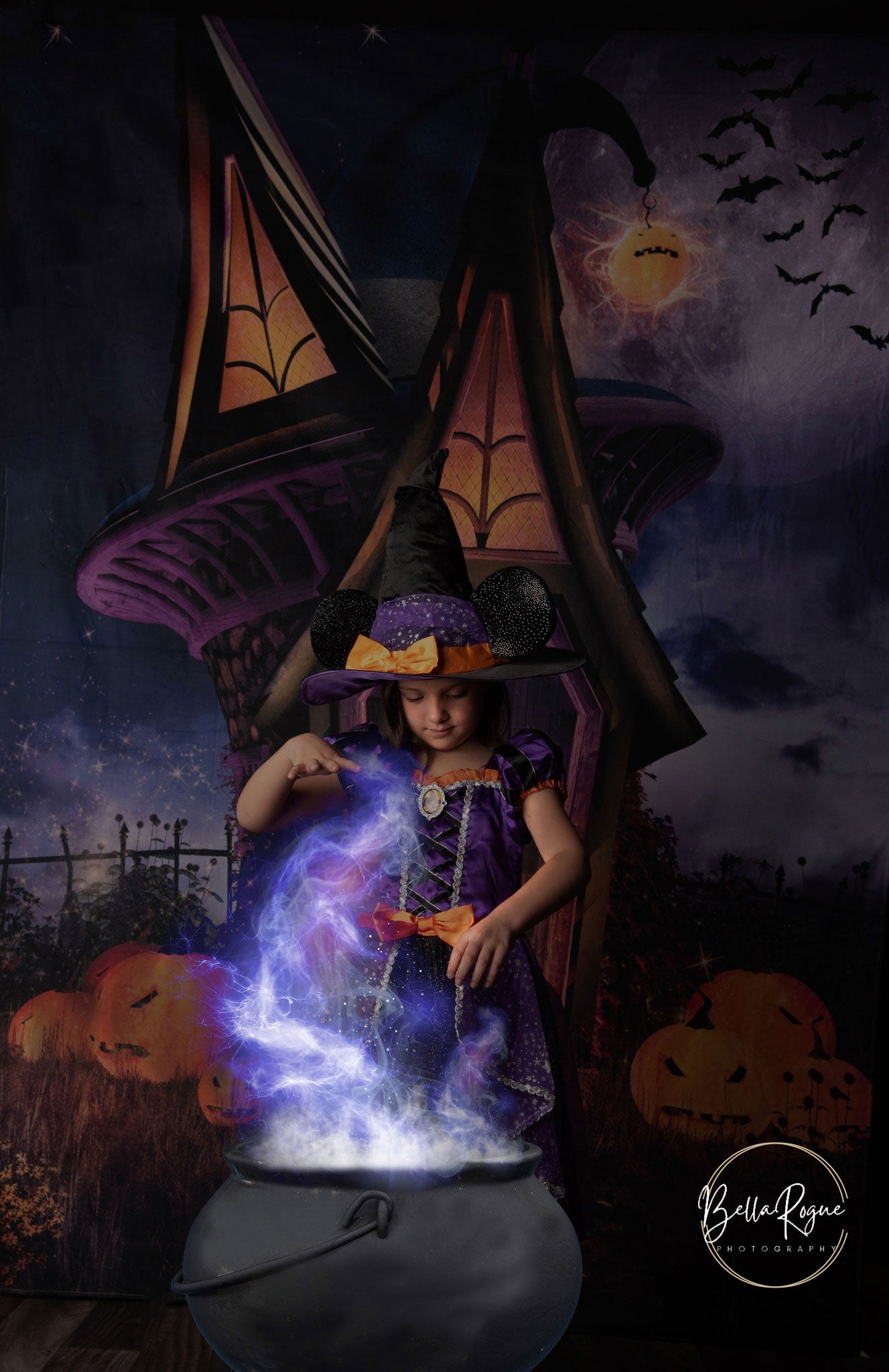 Magic House Purple Pumpkin Halloween Photography Backdrop for Party