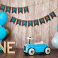 1st happy Birthday Retro Car Blue Brown Wooden Backdrop Photography