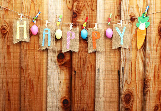 Happy Easter Wooden Wall Colorful Eggs Backdrop for Party