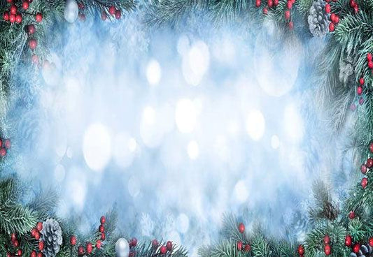 Blue Bokeh Christmas Pine Photography Backdrops for Picture