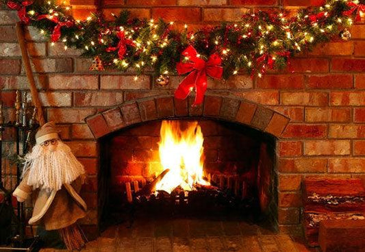 Brick Fireplace Butterfly Christmas Photography Backdrops