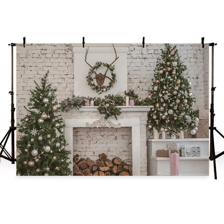 Beige Brick Wall Christmas Photography Backdrops