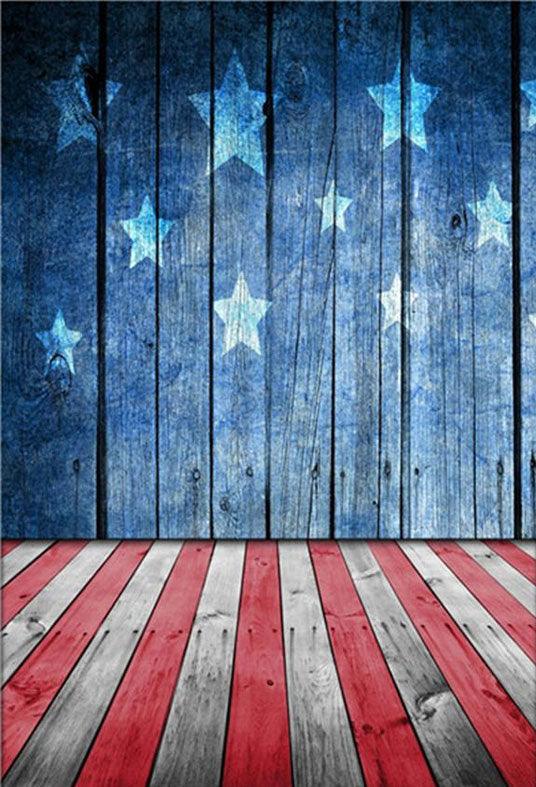 White and Red Wood Floor Flag Star Wood Wall Backdrop