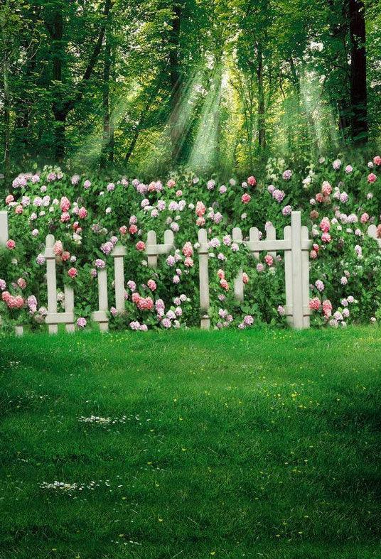Fence With Green Plant and Flower Backdrop Spring Photography Background