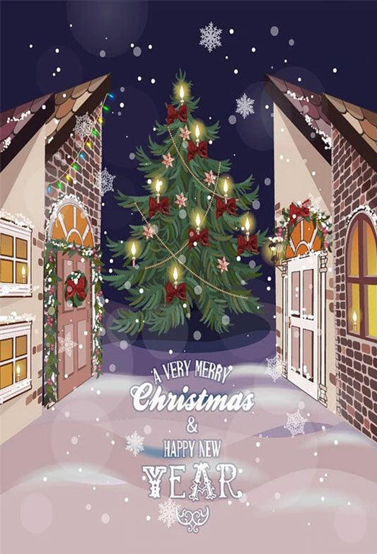 Christmas Tree Cartoon Brick House Backdrops for New Year