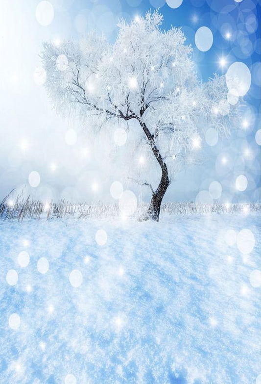 Bokeh White Snow And Tree Backdrop For Winter Season Photography