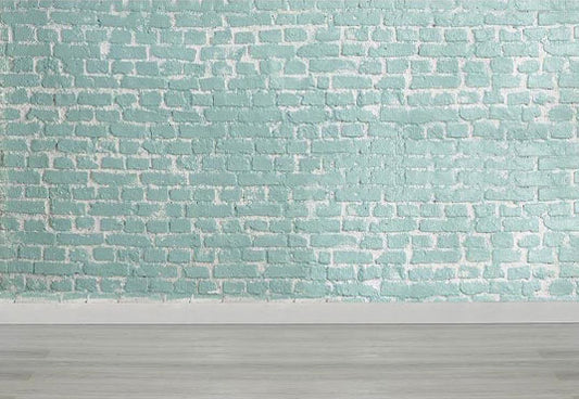 Cyan Brick Wall Wooden Floor Backdrop Photography Backgrounds