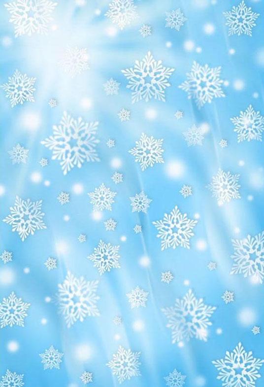 Winter Glitter Snowflake Bokeh Sunlight Blue Backdrop for Photography