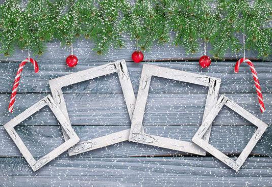 Christmas Snowflake Wood Wall Photography Backdrop Pine Branch Background