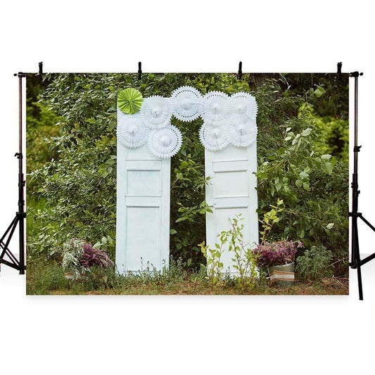 Green Leaves White Door Backdrop for Wedding Ceremony Photography