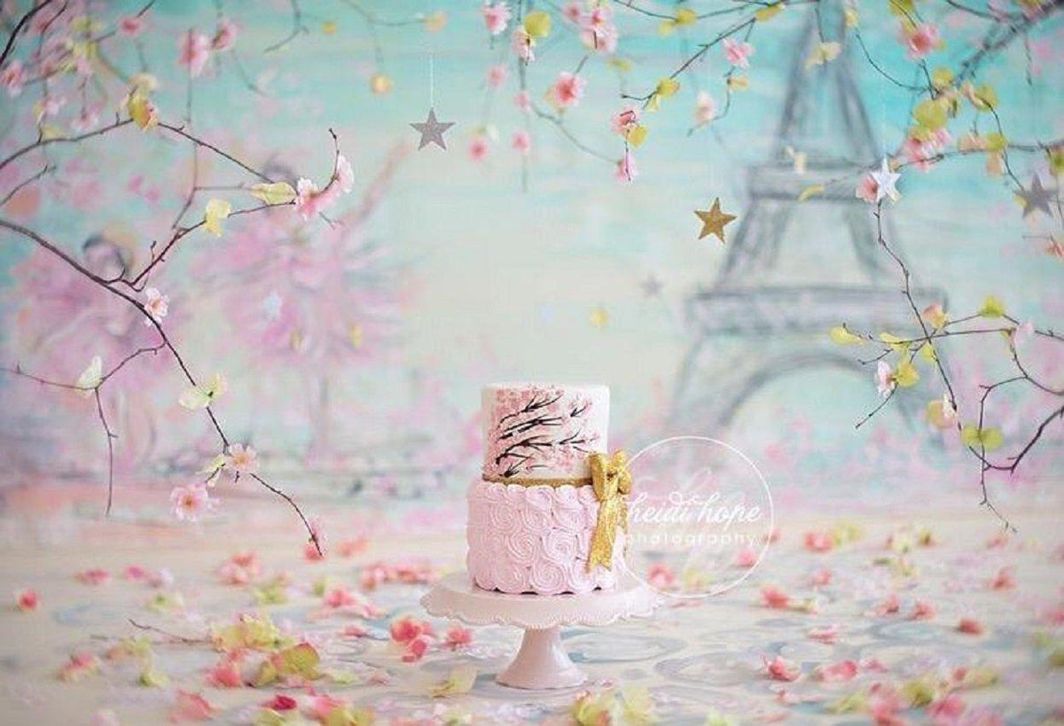 Pink Floral Paris Birthday Backdrops for Photo Booth Props