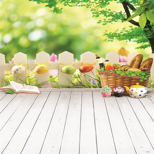 Spring Wood Floor Fence Happy Easter Backdrops