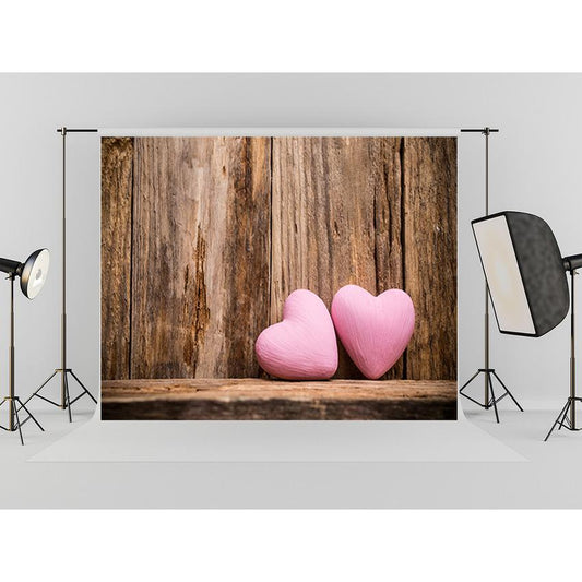 Grunge Wood Wall With Pink Hearts Backdrop Mother's Photography Background