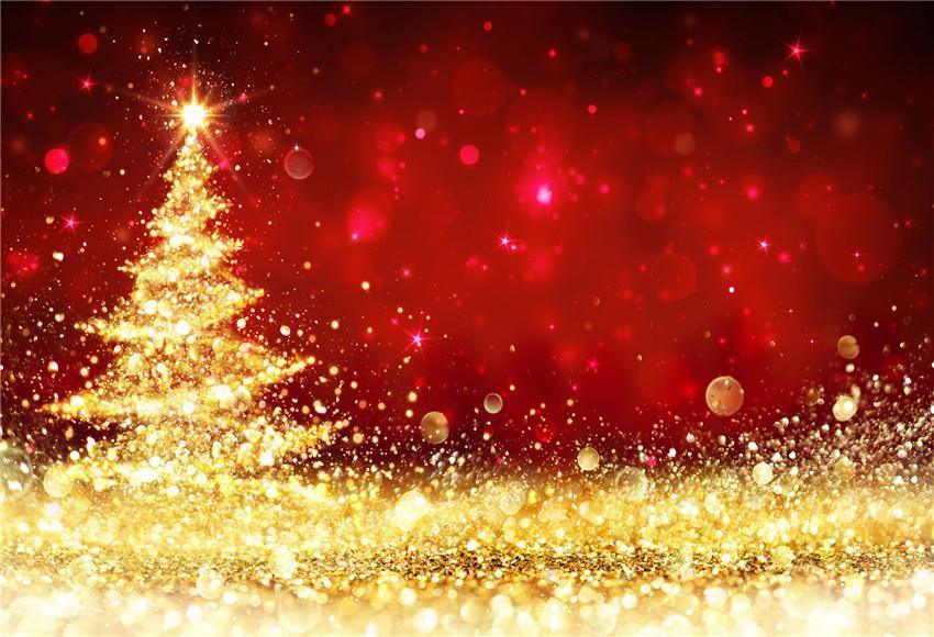 Gold Christmas Tree Red Christmas Backdrops