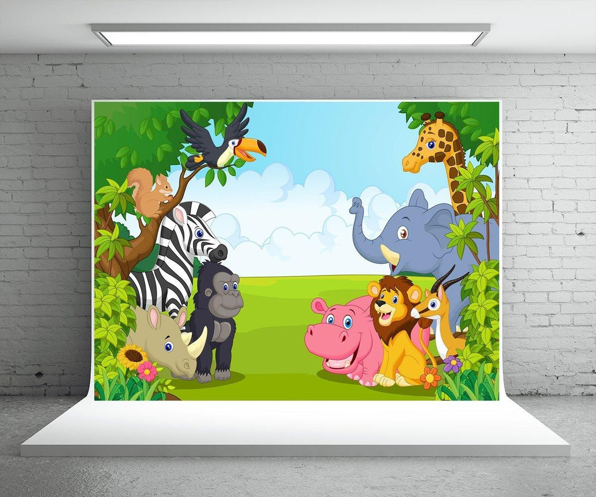 Cartoon Birthday Baby Shower Banner Backdrop for Party Decor