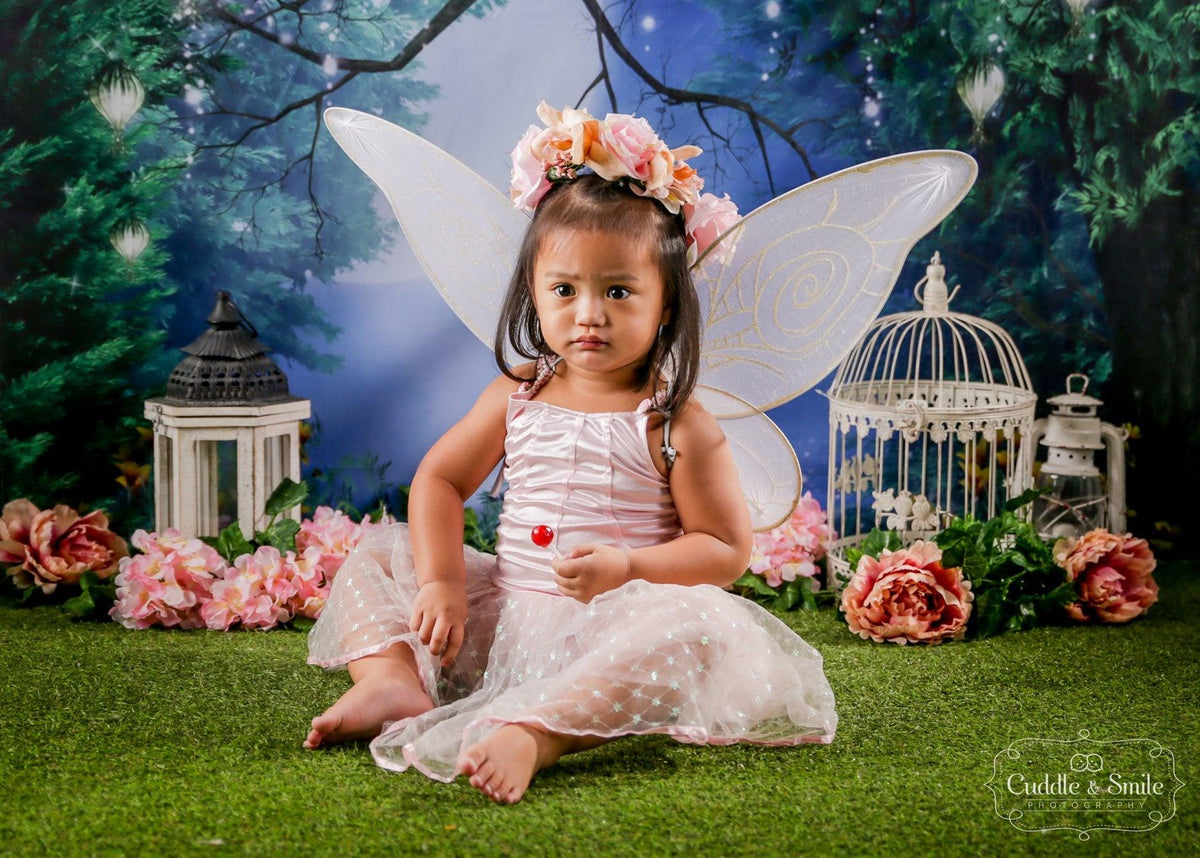 Fairytale Green Beautiful Scenery at Night Backdrop for Photography Background