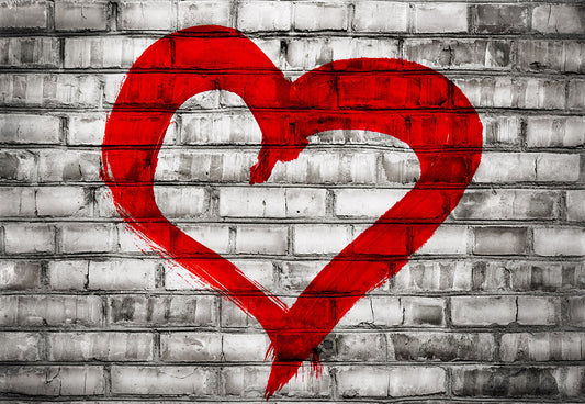 Grey Brick Wall Red Heart Valentine's Photo Backdrop
