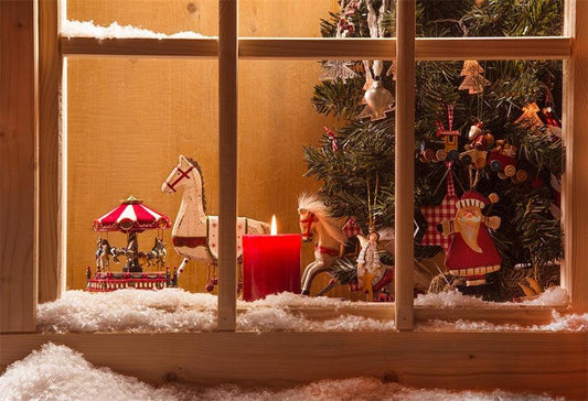 Christmas Windows Horse Photo Backdrops for Studio Prop