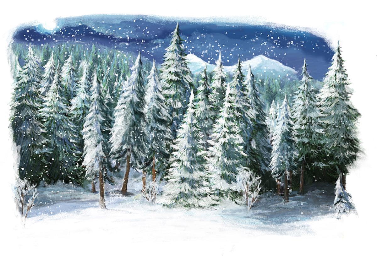 Pine Tree Snow Backdrop for Photography Winter Background