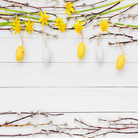 White Wood Wall Branches Eggs Easter Backdrops