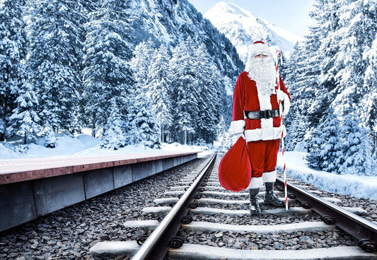 Christmas Snow Santa Claus Rail Photo Backdrop
