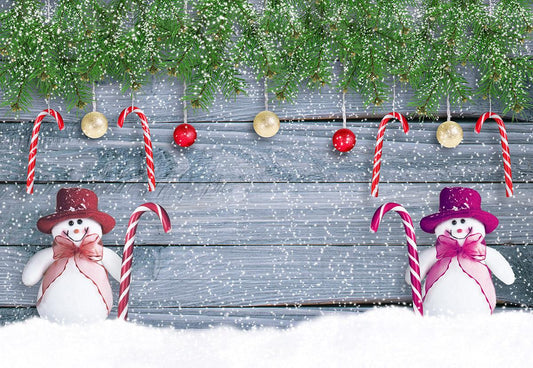 Snowman Christmas Photography Backdrop Snowflake Wood Wall Background