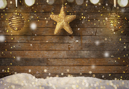 Gold Star Wood Wall Photo Backdrop Snowflake Christmas Background