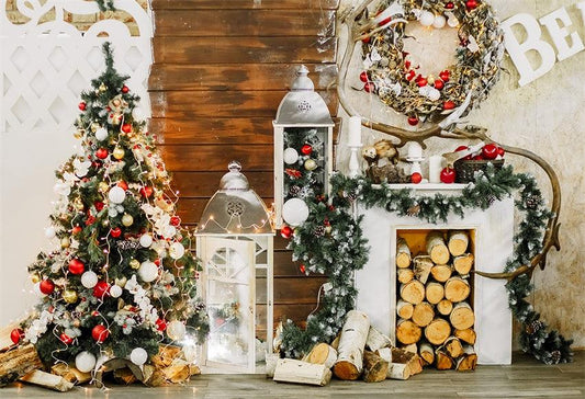 Colorful Christmas Tree Wooden Photography Backdrop