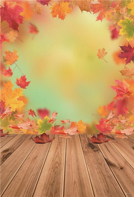 Maple Leaves Autumn Wood Floor Backdrops