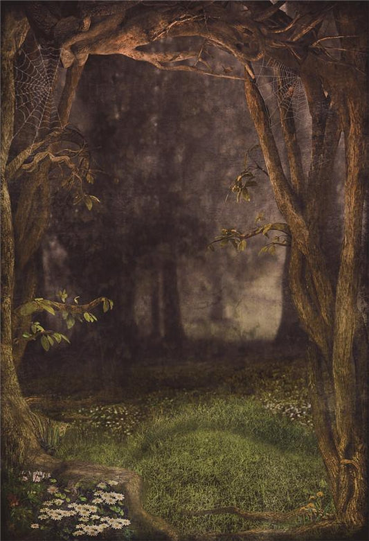 Green Forest Spider Web Photo Backdrops