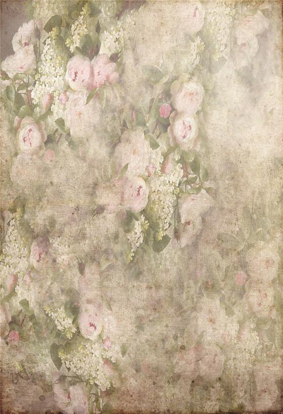 Pink Flowers Green Leaves Photo Backdrop for Portrait