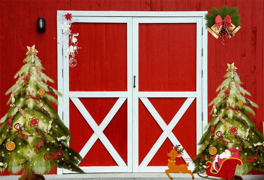 Christmas Bell Red Barn Photography Backdrop for Studio