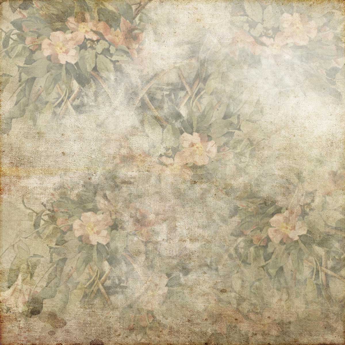 Retro Pink Floral Green Leaves Photo studio Backdrops