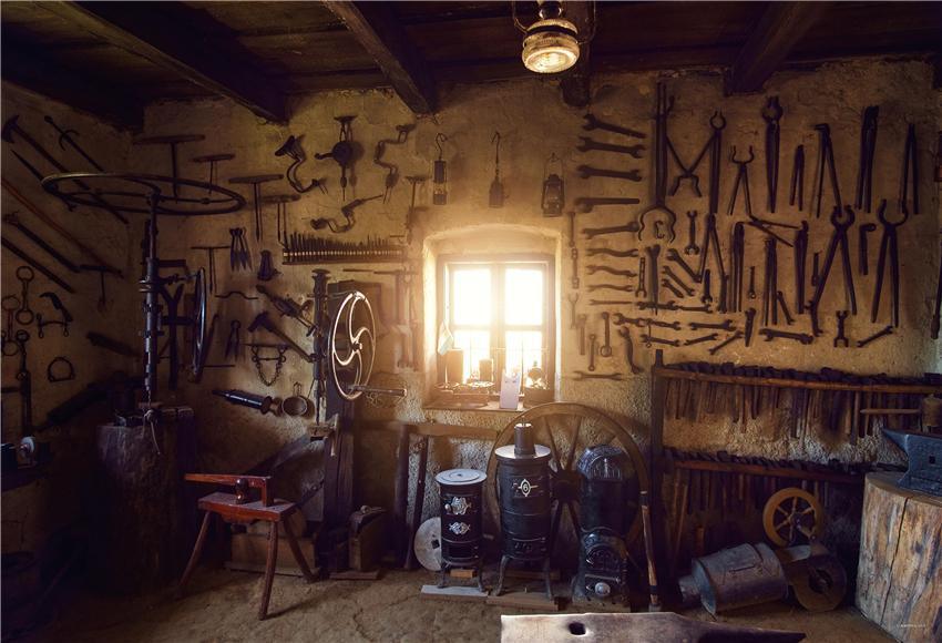 Retro Tool Room Barn Backdrop for Photography Prop