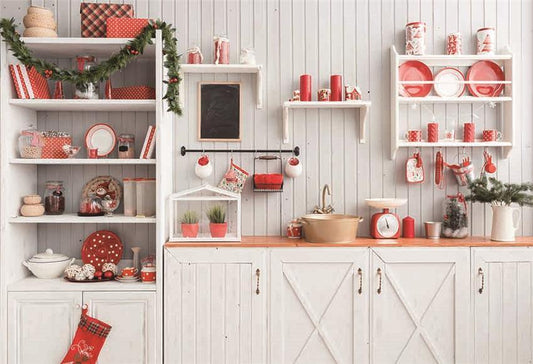 Wood Kitchen Christmas Photography Backdrop