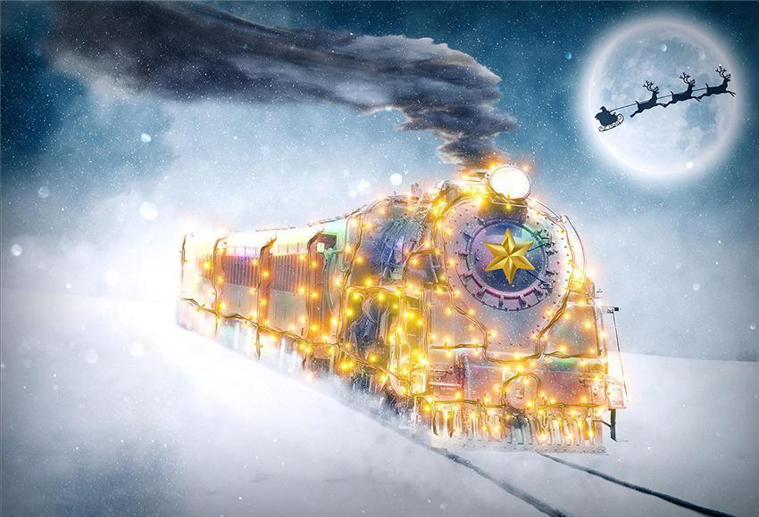 Winter Bright Snow Train Photo Booth Prop Backdrop