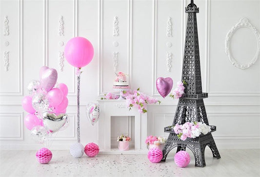 White Fireplace Paris Birthday Backdrop for Studio