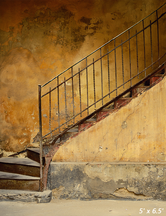 Stairs Of Old Yellow House Backdrop for Photography SBH0348