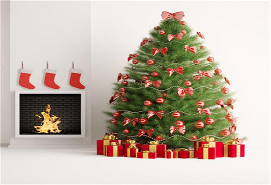 White Christmas Fireplace Photography Backdrops for Picture