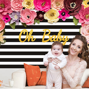 Black and White Stripes Flower Decoration Backdrop for Photography