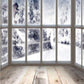 Winter Window Wood Floor Snow Backdrop J06252