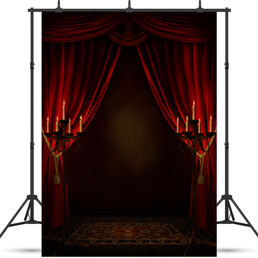 Red Curtains Candles Room Halloween Backdrop SBH0603